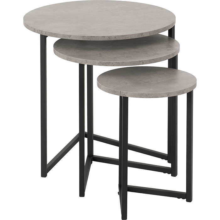 Athens Round 3 Piece Concrete Effect Nest Of Tables - Click Image to Close